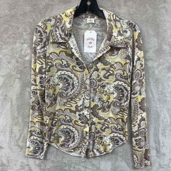 Aritzia Wilfred Top Women’s M Retro 70s‎ Button Up Collared Paisley Multicolor - Picture 1 of 6